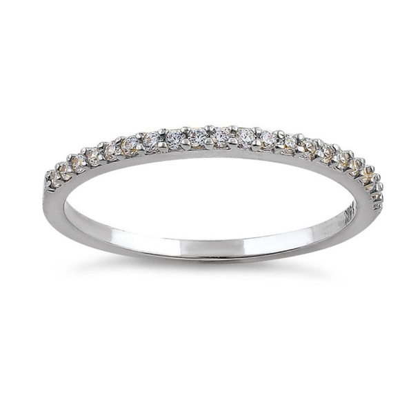 - Solid 14K White Gold Round Cut Half Eternity CZ Ring - Picture 4 of 4